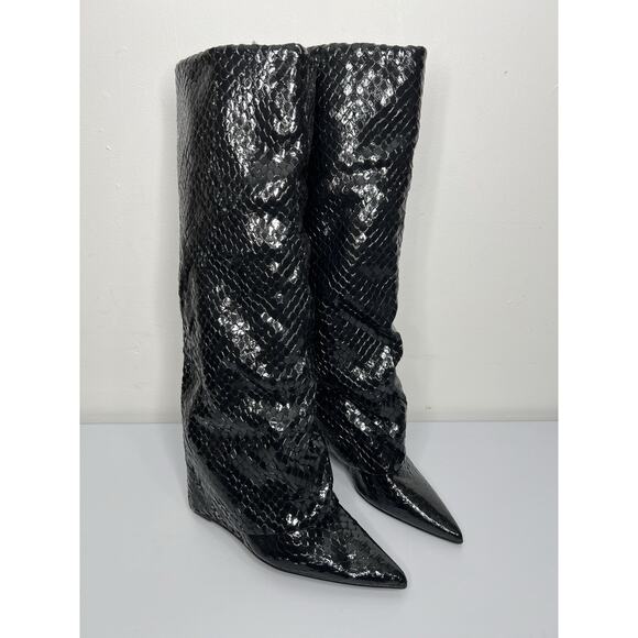 Steve Madden Paley Snake Embossed Synthetic Boot Pointed Toe Women's Black Sz 11 - Picture 6 of 10